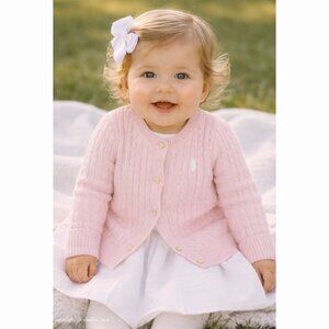 Girl's Ralph Lauren Pink Cable Knit Button Cardigan 100% Cotton 9 Months NEW
